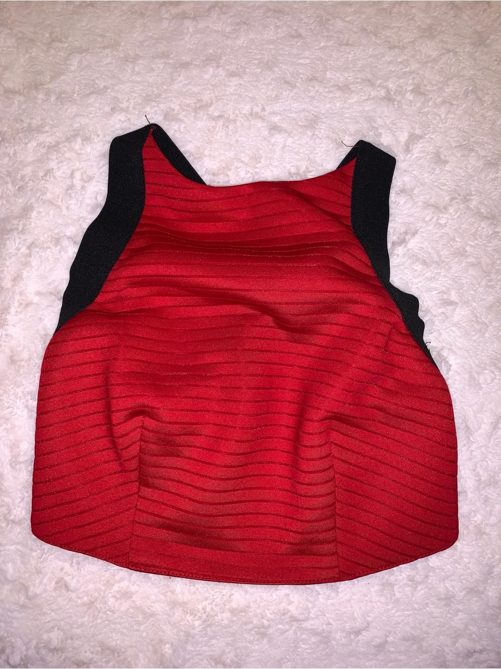 Red Ribbed Crop Tank with Black Panels